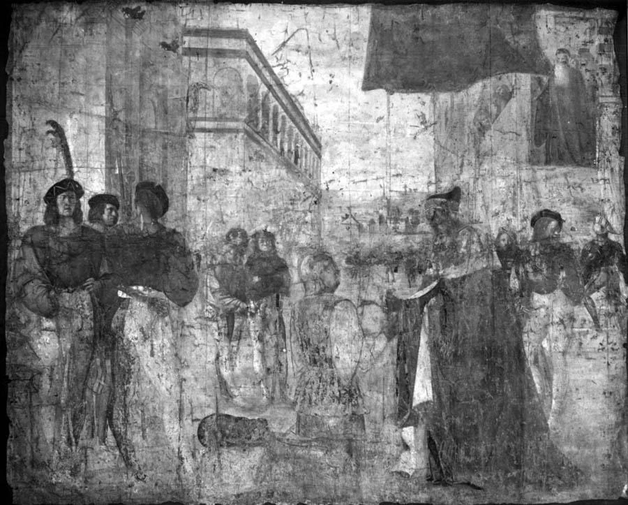 Il Romanino-363-Doge Agostino Barbarigo consegna un vessillo a Niccolò Orsini - Budapest, Szépművészeti Múzeum